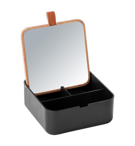 undefined, Wenko - Organizer mit Deckel Bovisa Schwarz, Kosmetik Organizer mit 3 Fächern und Spiegel, 
