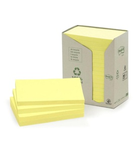 3m, 3M Notizzettel Post-it Green Notes 7.6 cm x, 3M Post-it Haftnotizen Recycling, 127mm x 76mm, gelb, 655-1T, (16 x 100 Blatt)