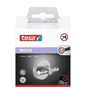 Tesa, tesa MOON tesa® MOON Garderobenhaken aus Edelstahl (L x B x H) 65 x 50 x 35 mm Silber Inhalt: 1 St., Garderobenhaken tesa Moon, Befestigung ohne Bohren, inkl. Klebelösung, ablösbar, Edelstahloptik