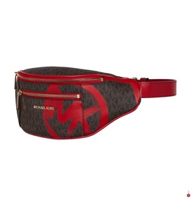 Michael Kors, Michael Kors - Bauchtasche Mott Medium - Dunkelbraun und Rot, 