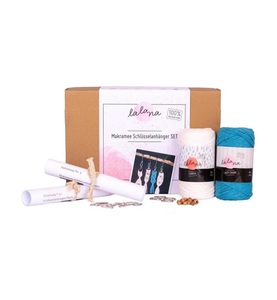lalana, Makramee Schlüsselanhänger Set DIY, lalana Wolle Makramee Set 5-teilig, Blau/Grau