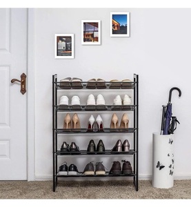 SONGMICS, Songmics - 5-stöckiges Schuhregal, erweiterbarer Schuhständer aus Metall, verstellbare Schuhablage, für 15-20 Paar Schuhe, kurze Stiefel, Pumps, 74 x 104 x 30,7 cm, schwarz, LMR005B, SONGMICS Schuhregal