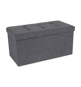 undefined, Songmics - Faltbarer Sitzhocker, Sitzbank belastbar bis 300 kg Leinen Dunkelgrau 76 x 38 x 38 cm LSF47K, 