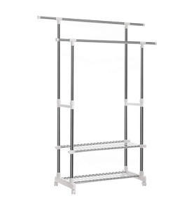 undefined, Songmics - Kleiderständer mit 2 Schuhablage Verstellbar 95- 172 cm, Edelstahl plattierte Rohre LLR03W, 