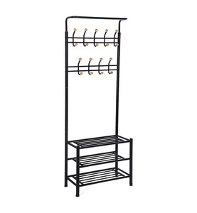 SONGMICS, Songmics - HSR04B Garderobenständer Kleiderständer mit 3 schuhablagen mit 18 haken, Metall, schwarz, 68,8 x 35,2 x 187 cm, SONGMICS Garderobenständer