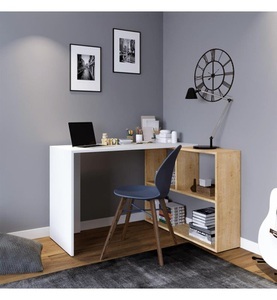 undefined, Home - Eck-Schreibtisch - Weiss und Hellbraun, 