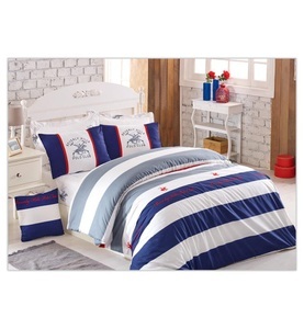 Beverly hills polo club, Beverly Hills Polo Club - 3-Teilige Bettwäschegarnitur - 240 x 220 cm - Weiss und Marinblau, 