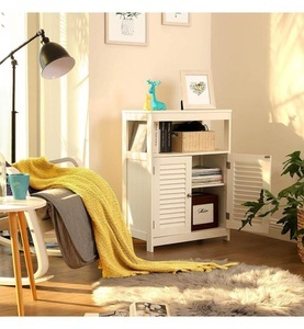 Vasagle, Vasagle - SONGMICS Badezimmerschrank aus Holz, Badezimmer Organizer, Badezimmerregal, freistehend mit 2 Lamellentüren, weiß, BBC40WT, VASAGLE Kommode