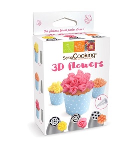 ScrapCooking, Scrapcooking - 3er-Set Spritzbeutel-Aufsätze mit 3 Spritzbeutel - Silber, 5-tlg. Set Edelstahlspritzaufsatz Blumen