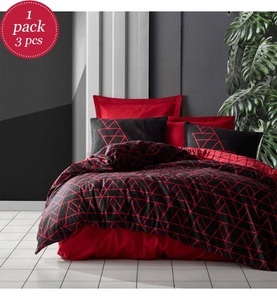 undefined, Home - 3-Teilige Bettwäschegarnitur - 240 x 220 cm - Schwarz und Rot, 
