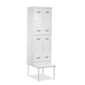 PAVOY Garderobenschrank mit Sitzbank, 2-stöckig, 2 x 2 Fächer à 400 mm, Drehriegelverschluss