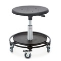 Hocker, PU-Formsitz Ø 480 mm, Sitzhöhe 310-380 mm, Fussring mit Ablage