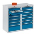 stumpf® Schubladenschrank, Schubladen 12x100 + 2x200 mm, HxBxT 900 x 1.000 x 500 mm, lichtgrau
