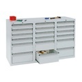 Schubladenschrank HxBxT 900 x 1500 x 500 mm, 12 Schubladen 100 mm, 6 Schubladen 200 mm hoch Korpus grau, Schubladen enzianblau