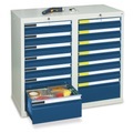 stumpf® Schubladenschrank Premium, Schubladen 12x100 + 2x200 mm, HxBxT 900 x 1.000 x 500 mm, lichtgrau/enzianblau