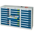 stumpf® Schubladenschrank Premium, Schubladen 24x100 mm, HxBxT 900 x 1.500 x 500 mm, lichtgrau/enzianblau