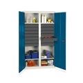 stumpf® Werkstatt-Flügeltürschrank mit 14 Schubladen + 4 Wannen + Trennwand, HxBxT 1.800 x 1.000 x 500 mm, lichtgrau