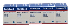 Leukotape Pflasterbinde 5mx5cm blau (5 Stück)