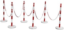 Absperrpfostenset mit 6 Pfosten, 15 m Kette rot / weiß