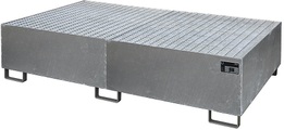 Regal-Bodenwanne 1000 l Auffangvolumen, LxBxH 2150 x 1300 x 505 mm mit Gitterrost, feuerverzinkt