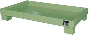 Stahl-Auffangwanne für 60-l-Fass LxBxH 800 x 1300 x 205 mm lackiert grün RAL 6011, ohne Gitterrost