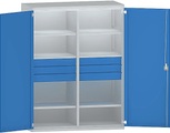 EUROKRAFT Schwerlastschrank JUMBO aus Stahlblech 6 Fachböden, 6 Schubladen 120 mm hoch lichtgrau/lichtblau