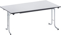 Klapptisch, mit abgerundeten Kanten Rundrohr-Gestell, Plattenform rechteckig 1400 x 700 mm, Gestell alufarben, Platte lichtgrau