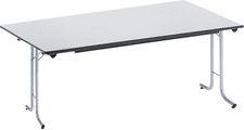 Klapptisch, mit abgerundeten Kanten Rundrohr-Gestell, Plattenform rechteckig 1600 x 800 mm, Gestell alufarben, Platte lichtgrau