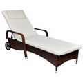 Diverse Hardware, Sonnenliege mit Polster & Rollen Poly Rattan Braun