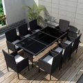 9-tlg. Garten-Essgruppe mit Auflagen Poly Rattan Schwarz