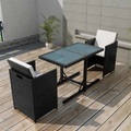 3-tlg. Bistro-Set mit Auflagen Poly Rattan Schwarz