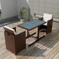 3-tlg. Bistro-Set mit Auflagen Poly Rattan Braun