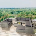 10-tlg. Garten-Lounge-Set mit Auflagen Poly Rattan Grau