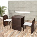 Diverse Hardware, 3-tlg. Bistro-Set mit Auflagen Poly Rattan Braun