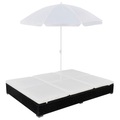 Diverse Hardware, Outdoor-Loungebett mit Sonnenschirm Poly Rattan Schwarz