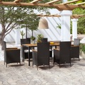 Diverse Hardware, 7-tlg. Garten-Essgruppe mit Auflagen Poly Rattan