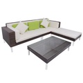 Diverse Hardware, 4-tlg. Garten-Lounge-Set mit Auflagen Poly Rattan Braun