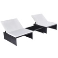 Diverse Hardware, Sonnenliegen 2 Stk. mit Tisch Poly Rattan Schwarz