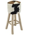 Barhocker Ziegenfell Teak Rund
