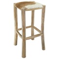 Barhocker Echtleder Teak Eckig