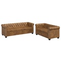 Chesterfield Sofa-Set 2-Sitzer und 3-Sitzer Kunstleder Braun