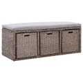 vidaXL Sitzbank mit 3 Körben Seegras 105×40×42 cm Grau