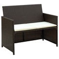 Diverse Hardware, 2-Sitzer-Gartensofa mit Polstern Braun Poly Rattan