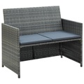 Diverse Hardware, 2-Sitzer-Gartensofa mit Polstern Grau Poly Rattan