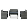 4-tlg. Garten-Lounge-Set mit Auflagen Poly Rattan Grau