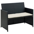 Diverse Hardware, 2-Sitzer-Gartensofa mit Polstern Schwarz Poly Rattan