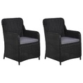 vidaXL, vidaXL Gartenstühle mit Polster 2 Stk. Poly Rattan Schwarz