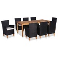 9-tlg. Garten-Essgruppe Poly Rattan Schwarz und Braun