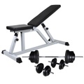 Hantelbank mit Lang- und Kurzhantel-Set 60,5 kg