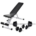 Hantelbank mit Lang- und Kurzhantel-Set 60,5 kg